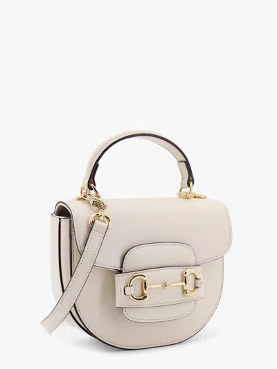 Gucci Leather Handbag With Horsebit Detail On The Front In White