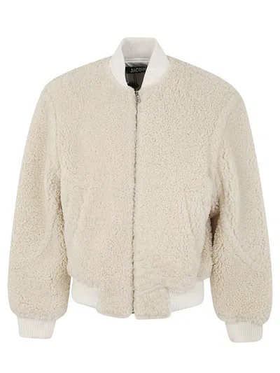 Jacquemus Le Blouson Pilou Shearling Bomber Jacket In White