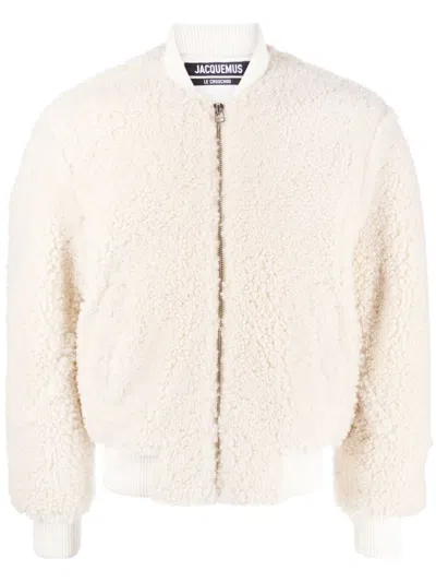 Jacquemus Le Blouson Pilou Shearling Bomber Jacket In White