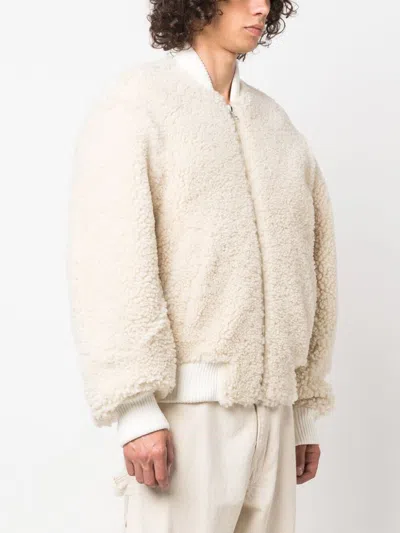 Jacquemus Le Blouson Pilou Shearling Bomber Jacket In White