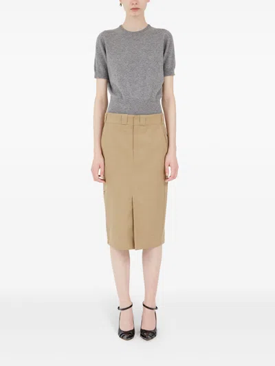 Maison Margiela Cotton Gabardine Midi Skirt Skirts Beige In Brown