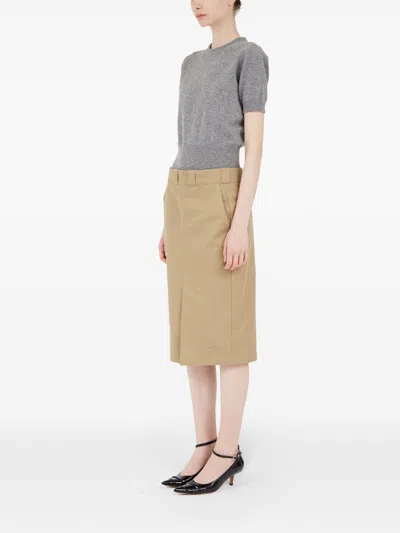 Maison Margiela Cotton Gabardine Midi Skirt Skirts Beige In Brown