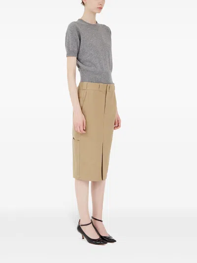 Maison Margiela Cotton Gabardine Midi Skirt Skirts Beige In Brown