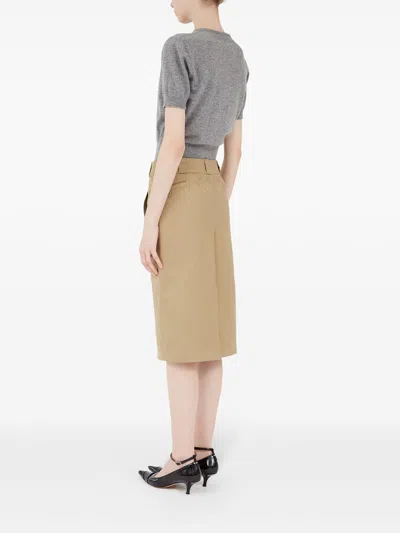 Maison Margiela Cotton Gabardine Midi Skirt Skirts Beige In Brown