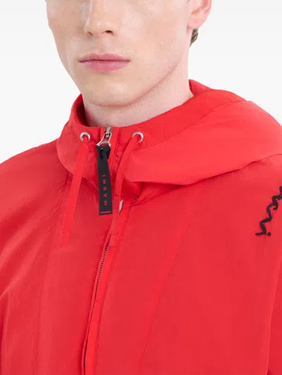 Marni Hooded Jacket With Elasticated Hem And Side Pockets In Red
