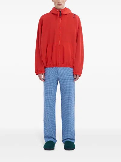 Marni Hooded Jacket With Elasticated Hem And Side Pockets In Red
