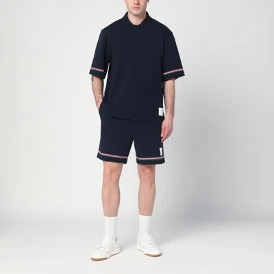 Thom Browne Navy Blue Polo Shirt With Tricolour Detail In Blue