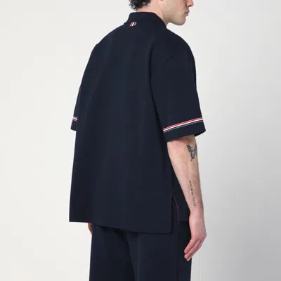 Thom Browne Navy Blue Polo Shirt With Tricolour Detail In Blue