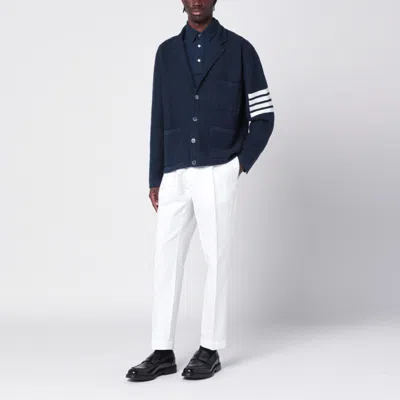 Thom Browne Blue Linen Blend Cardigan In Blue