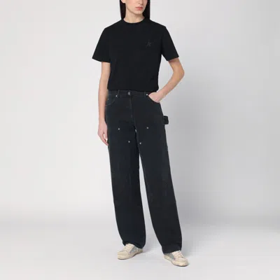 Golden Goose Wide Black Trousers In Denim In Black