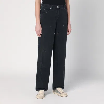 Golden Goose Wide Black Trousers In Denim In Black