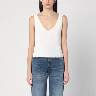 Golden Goose Ribbed Ivory Tank Top In Beige