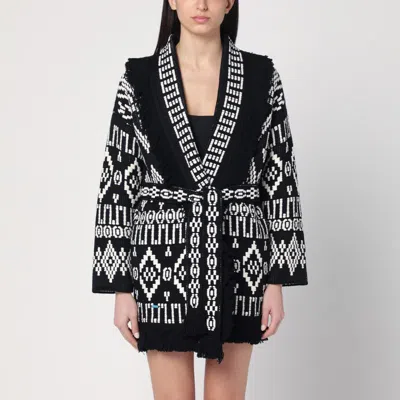 Alanui Geometric Patterned Virgin Wool And Cotton Cardigan In Black