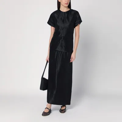 Loulou Studio Black Skirt In Linen And Silk In Black