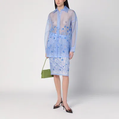 P.a.r.o.s.h Fiori Light Blue Silk Shirt In Blue