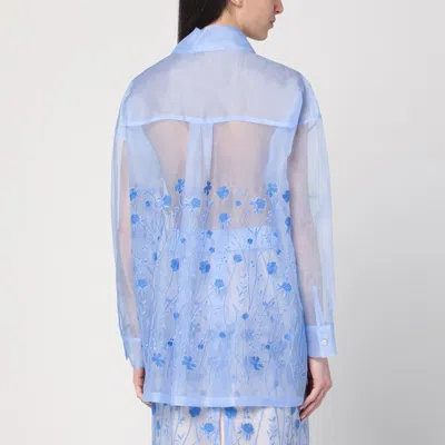 P.a.r.o.s.h Fiori Light Blue Silk Shirt In Blue