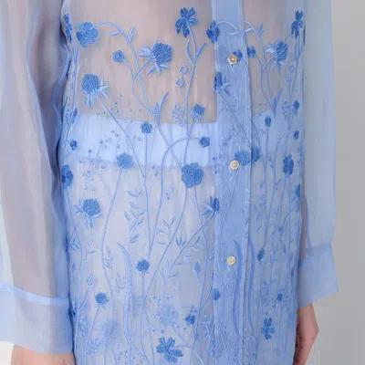 P.a.r.o.s.h Fiori Light Blue Silk Shirt In Blue