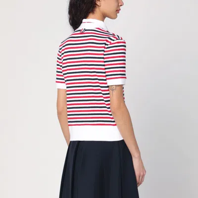 Thom Browne Linen Striped Cardigan Short Sleeves In Multicolor