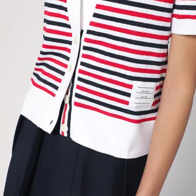 Thom Browne Linen Striped Cardigan Short Sleeves In Multicolor