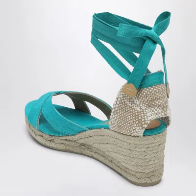 Castaã±er Aquamarine Wedge Heel Cross Strap Espadrilles In Light Blue