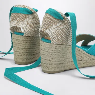 Castaã±er Aquamarine Wedge Heel Cross Strap Espadrilles In Light Blue