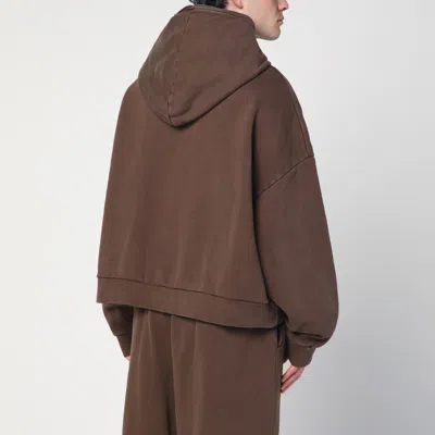 Entire Studios Oversize Cotton Sweatshirt With Hood And Kangaroo Pockets In Brown