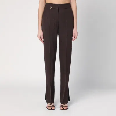 Jacquemus High-waisted Wool Trousers Ribbon Detail In Brown