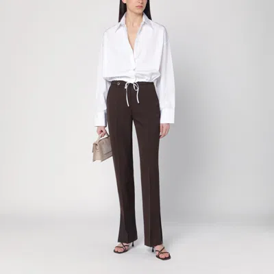 Jacquemus High-waisted Wool Trousers Ribbon Detail In Brown