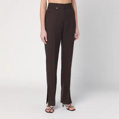 Jacquemus High-waisted Wool Trousers Ribbon Detail In Brown