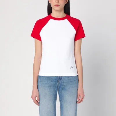 Jacquemus Raglan T-shirt With Red Sleeves And Subtle Logo In Red