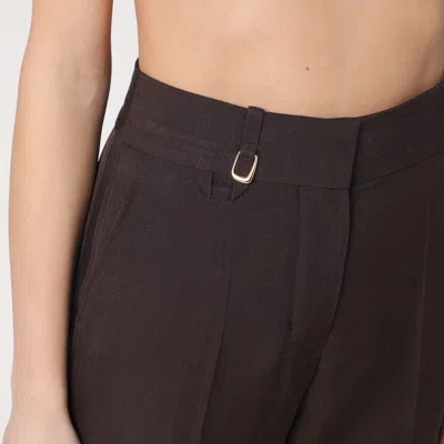 Jacquemus High-waisted Wool Trousers Ribbon Detail In Brown