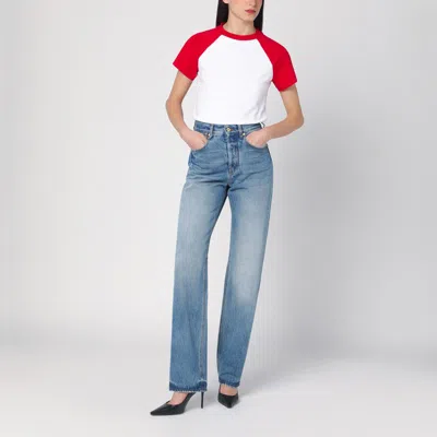 Jacquemus Raglan T-shirt With Red Sleeves And Subtle Logo In Red