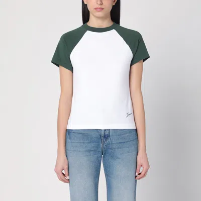 Jacquemus Cotton Blend T-shirt With Contrasting Raglan Sleeves In Green
