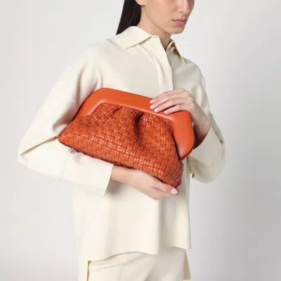 Themoirè Burnt Orange Clutch In Woven Eco Leather In Orange