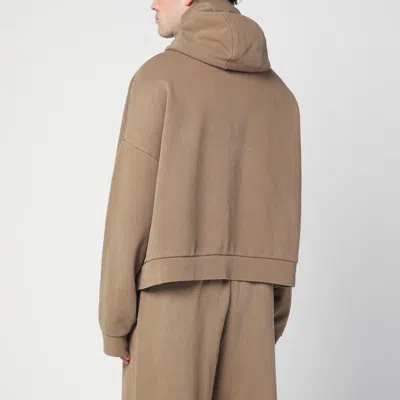 Entire Studios High Neck Hooded Kangaroo Pocket Sweater In Beige