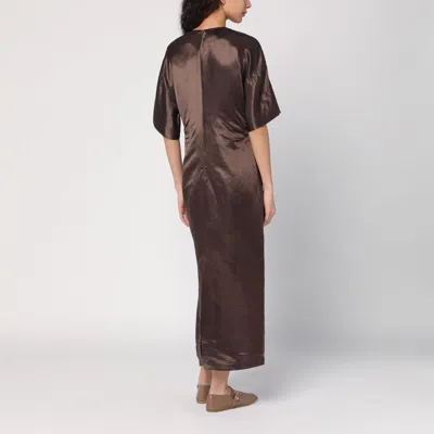 Loulou Studio Long Brown Dress In Linen And Silk In Grey