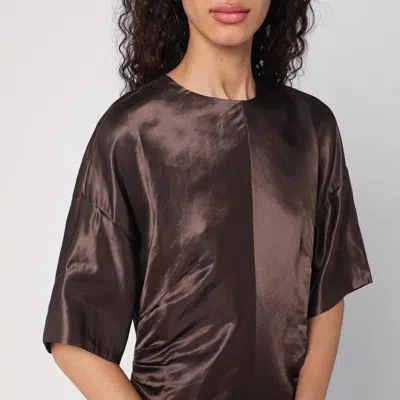 Loulou Studio Long Brown Dress In Linen And Silk In Grey