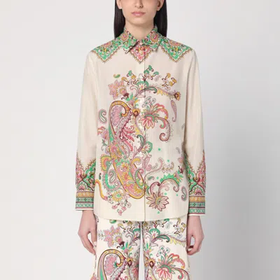 Etro Multicolor Shirt With Classic Collar And All-over Paisley Print In Cotton And Silk Woman In White