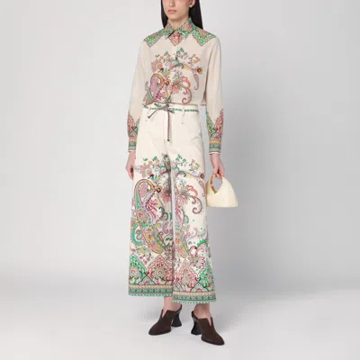 Etro Multicolor Shirt With Classic Collar And All-over Paisley Print In Cotton And Silk Woman In White