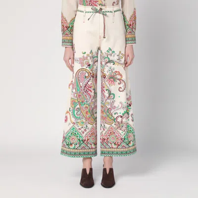 Etro Paisley Print Wide-leg Pants In White