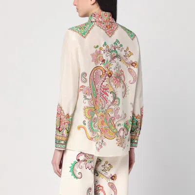 Etro Multicolor Shirt With Classic Collar And All-over Paisley Print In Cotton And Silk Woman In White