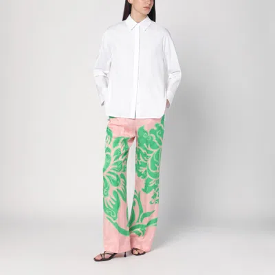 Etro Wide Printed Trousers In Silk Blend In Purple