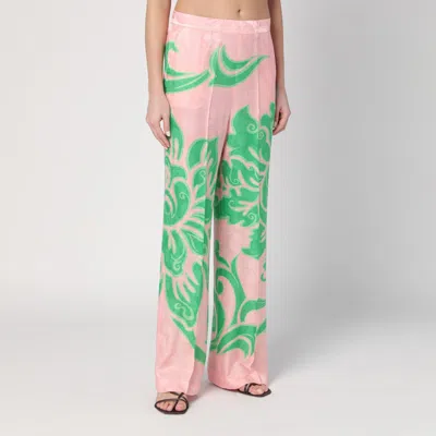 Etro Wide Printed Trousers In Silk Blend In Purple