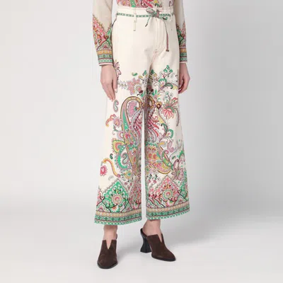 Etro Paisley Print Wide-leg Pants In White
