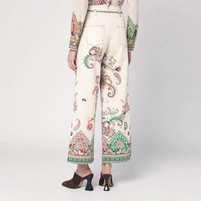 Etro Paisley Print Wide-leg Pants In White