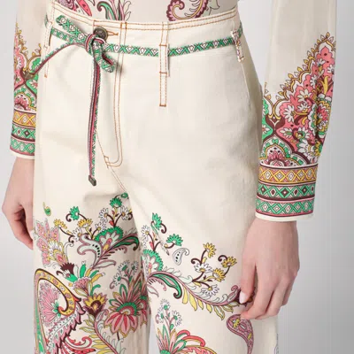 Etro Paisley Print Wide-leg Pants In White