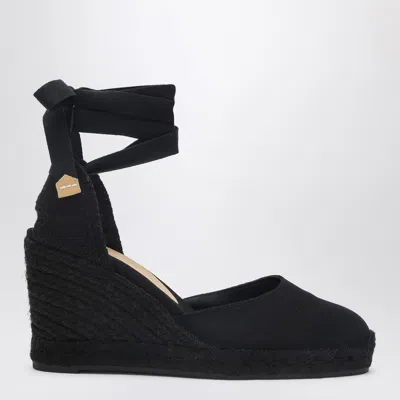 Castaã±er Tonal Wedge-heeled Espadrille With Ankle Ties In Black