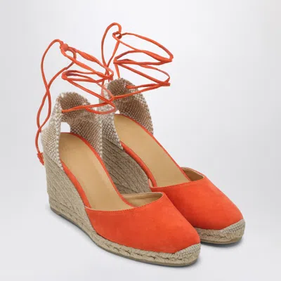 Castaã±er 'carina' Orange And Beige Espadrilles With Wedge And Closed Toe In Canvas And Suede Women In Orange