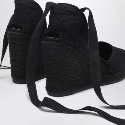 Castaã±er Tonal Wedge-heeled Espadrille With Ankle Ties In Black