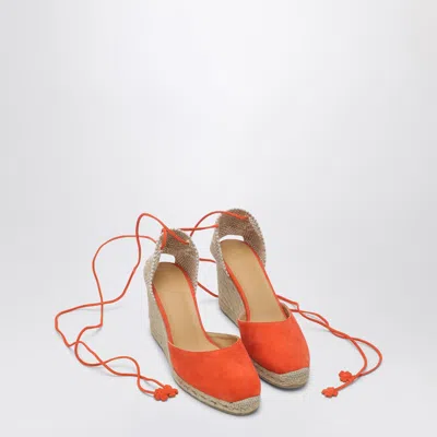 Castaã±er 'carina' Orange And Beige Espadrilles With Wedge And Closed Toe In Canvas And Suede Women In Orange